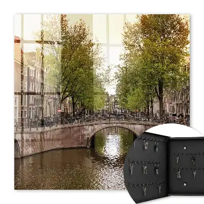 Der Stadtkanal ist grün und von Bäumen gesäumt.