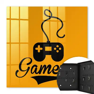 Gamepad und orangefarbene Beschriftung