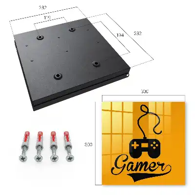 Gamepad und orangefarbene Beschriftung