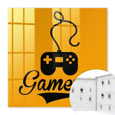 Gamepad und orangefarbene Beschriftung