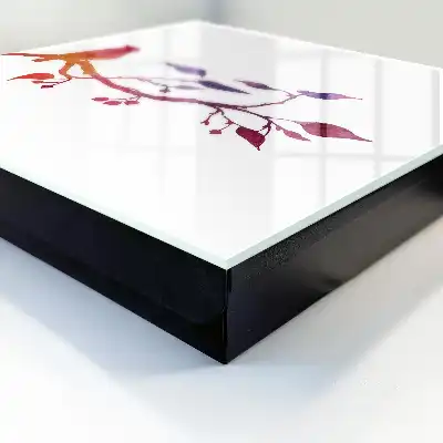 Ein Ast mit einem Vogel in roten und violetten Farben