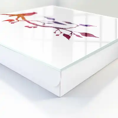 Ein Ast mit einem Vogel in roten und violetten Farben