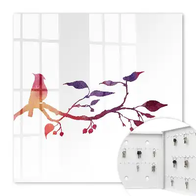 Ein Ast mit einem Vogel in roten und violetten Farben