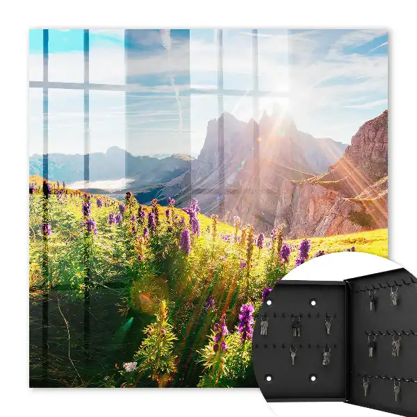 Eine Bergidylle mit Blumen und Sonne