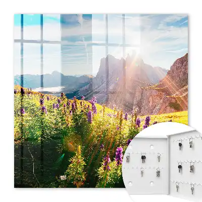 Eine Bergidylle mit Blumen und Sonne