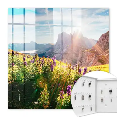 Eine Bergidylle mit Blumen und Sonne