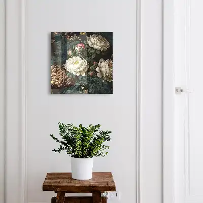 Pfingstrosenblüten vor schwarzem Hintergrund