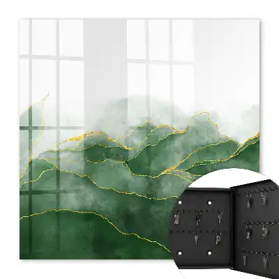 Wandbild mit grünen Hügeln im Aquarellstil