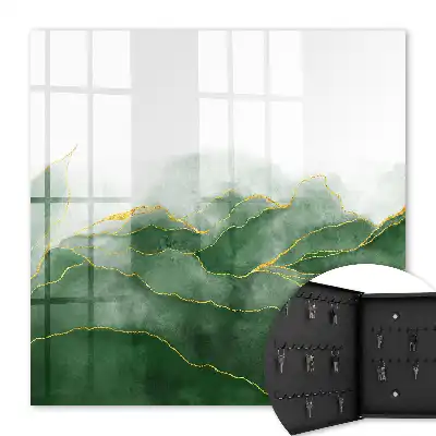 Wandbild mit grünen Hügeln im Aquarellstil