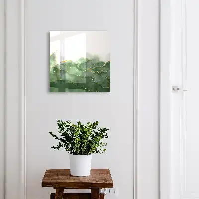 Wandbild mit grünen Hügeln im Aquarellstil