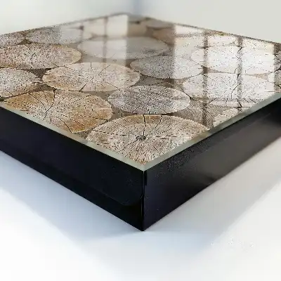 Wandbild mit harmonischem Muster aus Holzkreisen