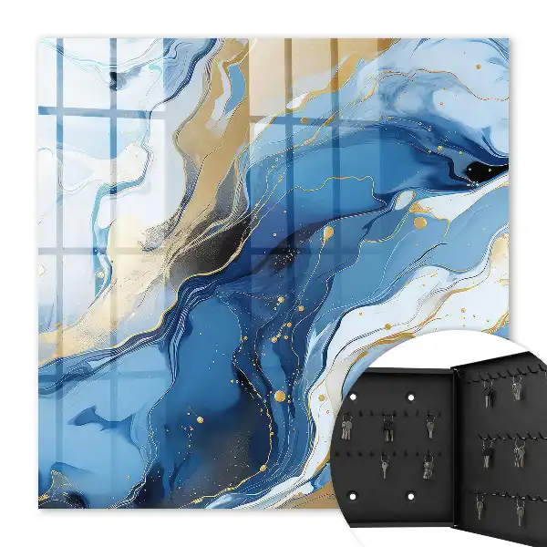 Farbenfrohe abstrakte Wandkunst in Blau und Gelb mit wirbelndem Design