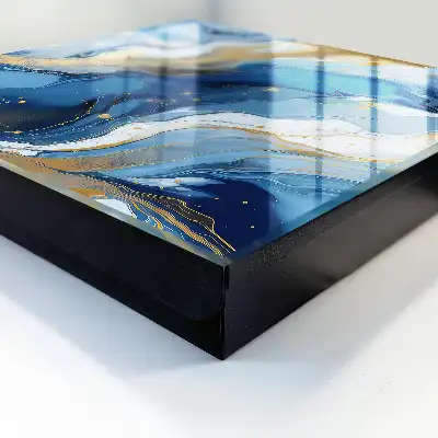 Farbenfrohe abstrakte Wandkunst in Blau und Gelb mit wirbelndem Design