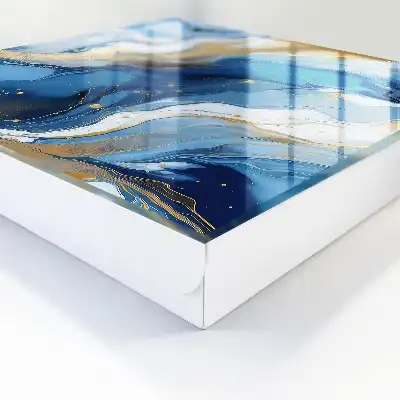 Farbenfrohe abstrakte Wandkunst in Blau und Gelb mit wirbelndem Design