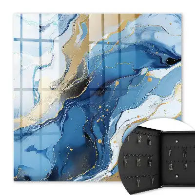 Farbenfrohe abstrakte Wandkunst in Blau und Gelb mit wirbelndem Design