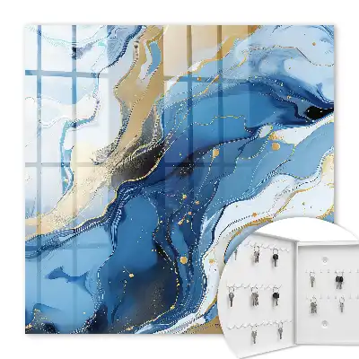 Farbenfrohe abstrakte Wandkunst in Blau und Gelb mit wirbelndem Design