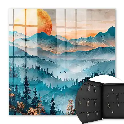 Sonnenuntergang über den Bergen und der Sonne