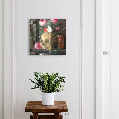Ausgewogenes Ausdrucksverhältnis zwischen Schädel und Blumen
