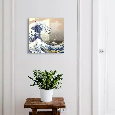 Große Welle mit Berg im Hintergrund
