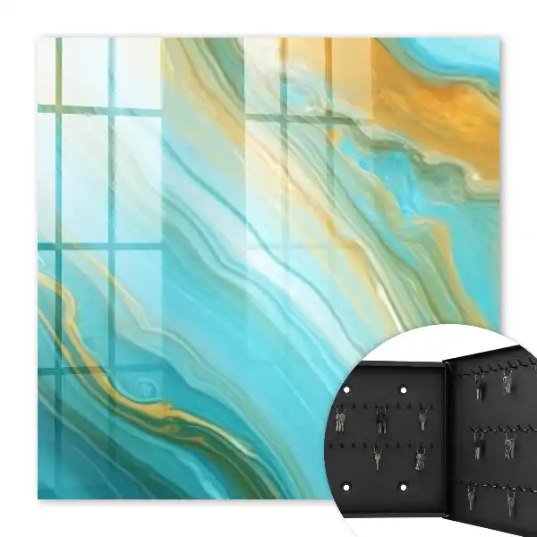 Wandbild mit farbenfrohen Wellen und gelben Akzenten