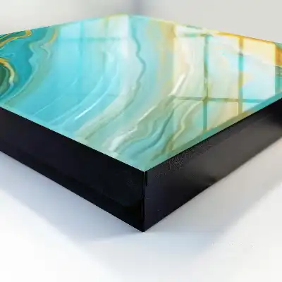 Wandbild mit farbenfrohen Wellen und gelben Akzenten