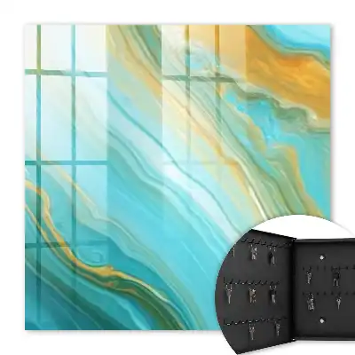 Wandbild mit farbenfrohen Wellen und gelben Akzenten