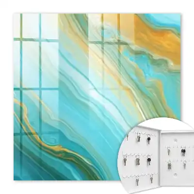 Wandbild mit farbenfrohen Wellen und gelben Akzenten
