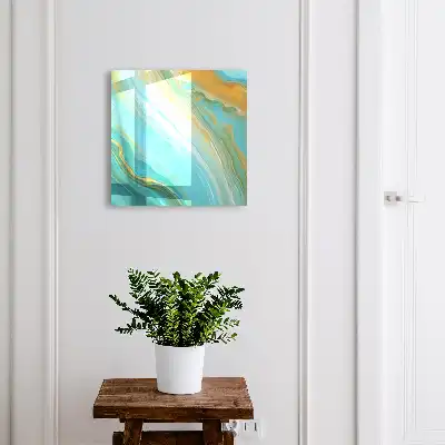 Wandbild mit farbenfrohen Wellen und gelben Akzenten
