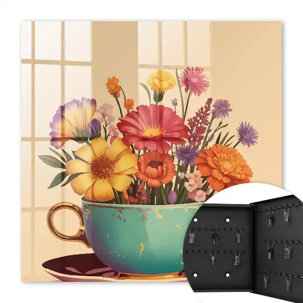Blumen in einer Tasse auf beigem Hintergrund