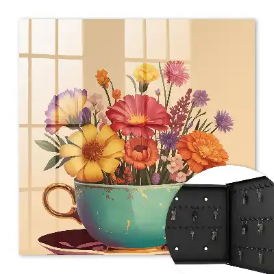 Blumen in einer Tasse auf beigem Hintergrund