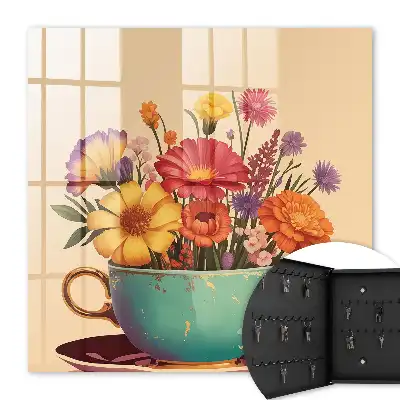 Blumen in einer Tasse auf beigem Hintergrund