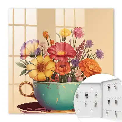 Blumen in einer Tasse auf beigem Hintergrund