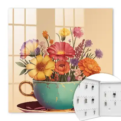 Blumen in einer Tasse auf beigem Hintergrund