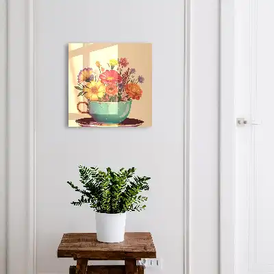 Blumen in einer Tasse auf beigem Hintergrund