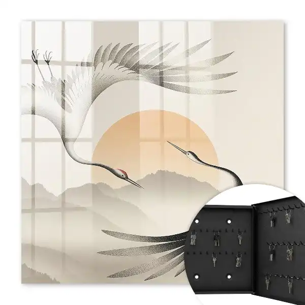 Wandbild Japanische Kraniche vor aufgehender Sonne