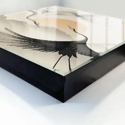 Wandbild Japanische Kraniche vor aufgehender Sonne