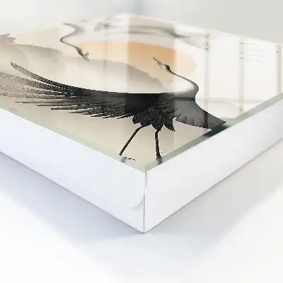Wandbild Japanische Kraniche vor aufgehender Sonne
