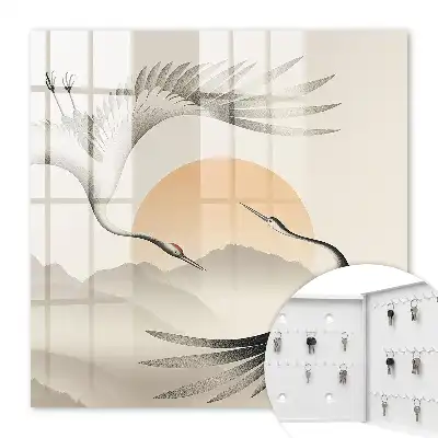 Wandbild Japanische Kraniche vor aufgehender Sonne