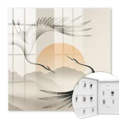 Wandbild Japanische Kraniche vor aufgehender Sonne