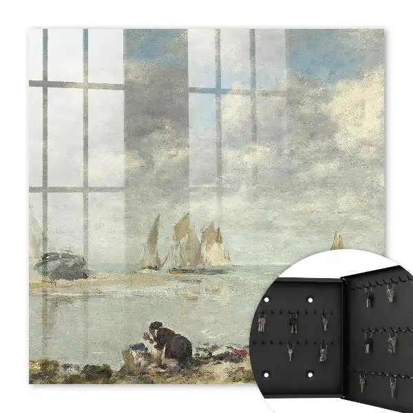 Segelboote mit Uferfiguren