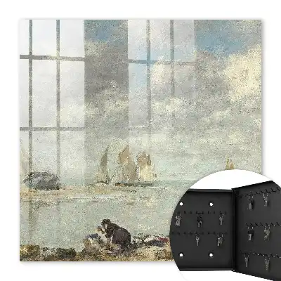 Segelboote mit Uferfiguren