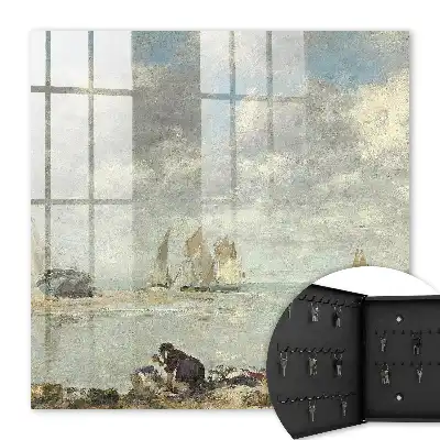 Segelboote mit Uferfiguren