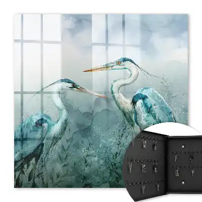 Aquarellreiher, umgeben von Grün