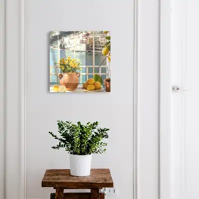 Sommerlandschaft mit Zitronen und Blumen