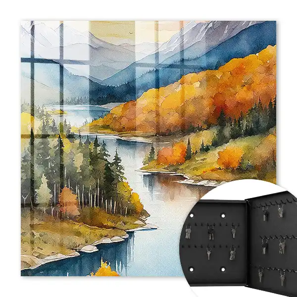Herbstliche Berglandschaft in einem Wald mit Bergen