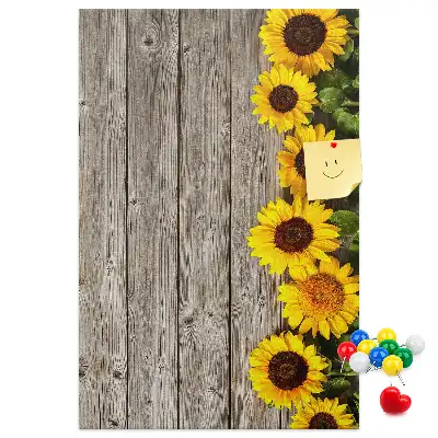 Pinnwand Kork Sonnenblumen auf Holzgrund
