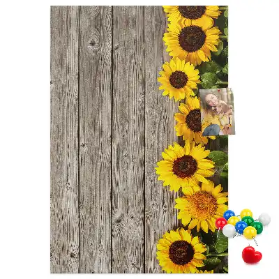 Pinnwand aus Kork mit Sonnenblumen-Motiv auf Holzoptik
