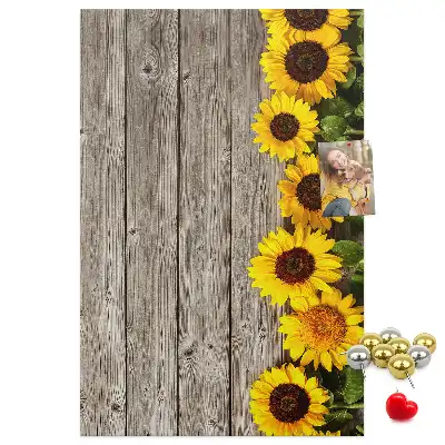 Pinnwand aus Kork mit Sonnenblumen-Motiv auf Holzoptik