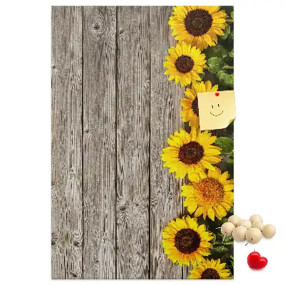 Pinnwand aus Kork mit Sonnenblumen-Motiv auf Holzoptik