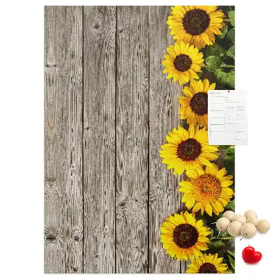 Pinnwand aus Kork mit Sonnenblumen-Motiv auf Holzoptik